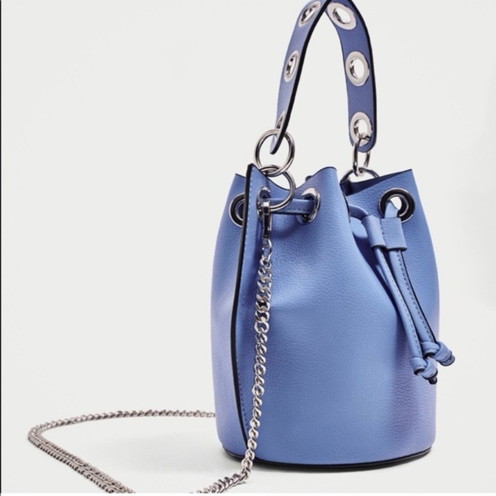 Zara mini blue drawstring grommet crossover handle bag